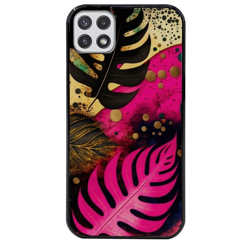 Coque noire taperso pour galaxy A22 A32 A52 A52S 4G 5G  avec motif tropical rose et des fleurs protection antichoc personnalisée