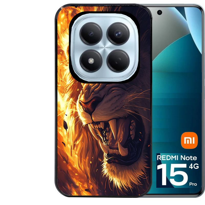 Coque noire taperso pour Redmi Note 15 et PRO PLUS 4G 5G avec motif lion flamme protection antichoc personnalisée