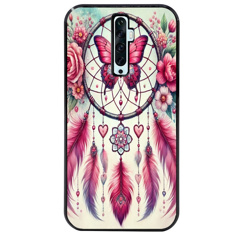 Coque noire taperso pour OPPO Reno 2 et 2Z avec motif dreamcatcher et papillon protection antichoc personnalisée
