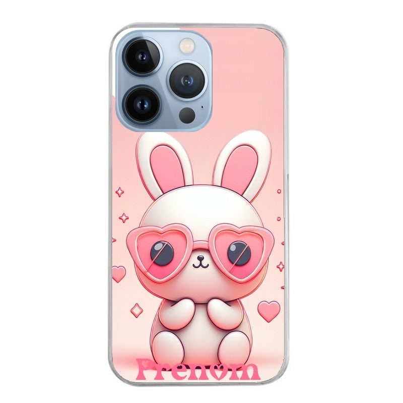 Coque taperso pour Iphone 13 et PRO MINI PRO MAX avec motif lapin lunettes personnalisee protection antichoc personnalisée