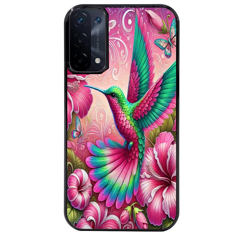 Coque noire taperso pour OPPO A54 et A74 5G avec motif colibri et fleurs protection antichoc personnalisée
