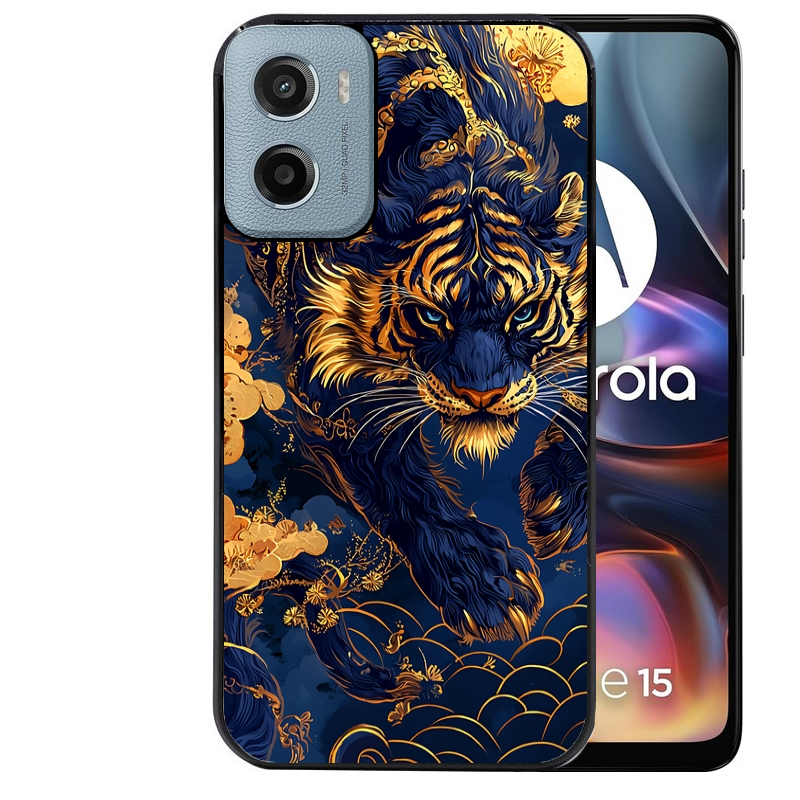 Coque noire taperso pour Moto E13 E14 E15 avec motif tigre et fleur protection antichoc personnalisée
