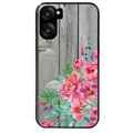 Coque noire taperso pour OnePlus Nord CE5 avec motif bois gris et fleur rose protection antichoc personnalisée