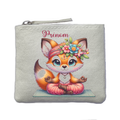 Porte monnaie personnalisé fox renard yoga ivoire en feutrine en feutrine ivoire