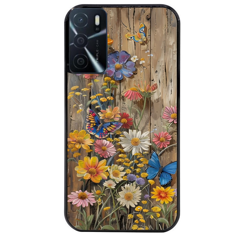 Coque noire taperso pour OPPO A16 et A16S avec motif bois et papillon 1 protection antichoc personnalisée
