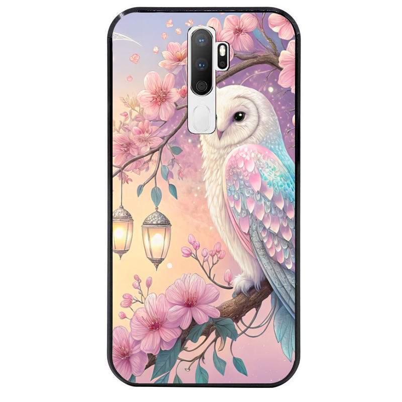 Coque noire taperso pour OPPO A5 A9 2020 avec motif chouette cerisier protection antichoc personnalisée