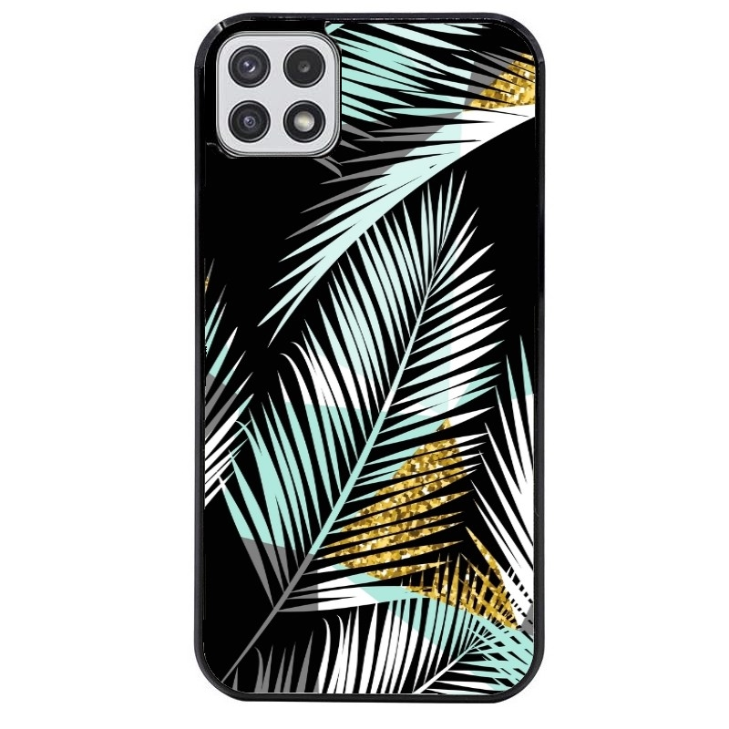 Coque noire taperso pour galaxy A22 A32 A52 A52S 4G 5G  avec motif palmier noir protection antichoc personnalisée