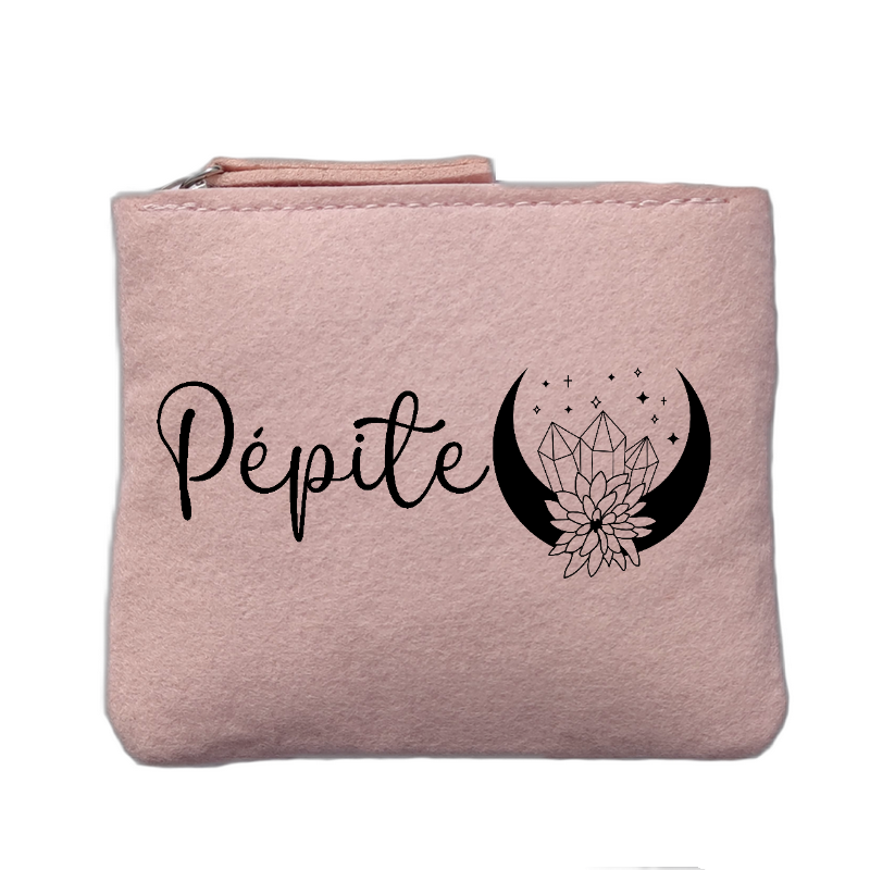 Porte monnaie personnalisé motif pepite rose clair en feutrine en feutrine
