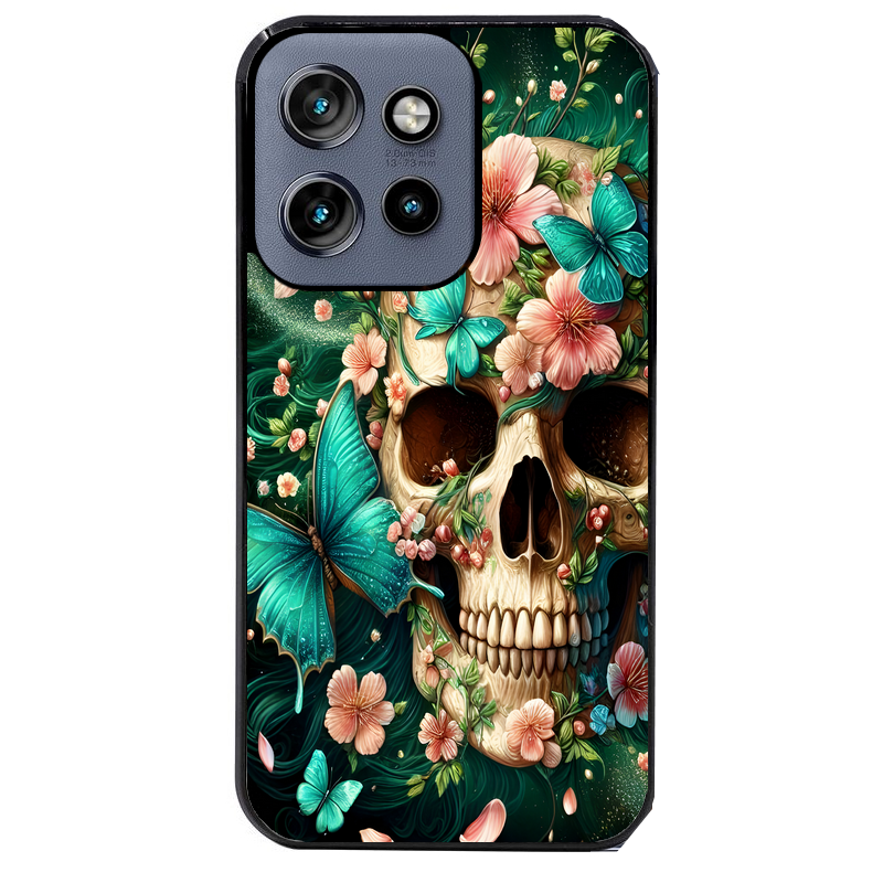 Coque noire taperso pour Moto Edge 60 et Neo Fusion Pro avec motif tete de mort skull printemps protection antichoc personnalisée