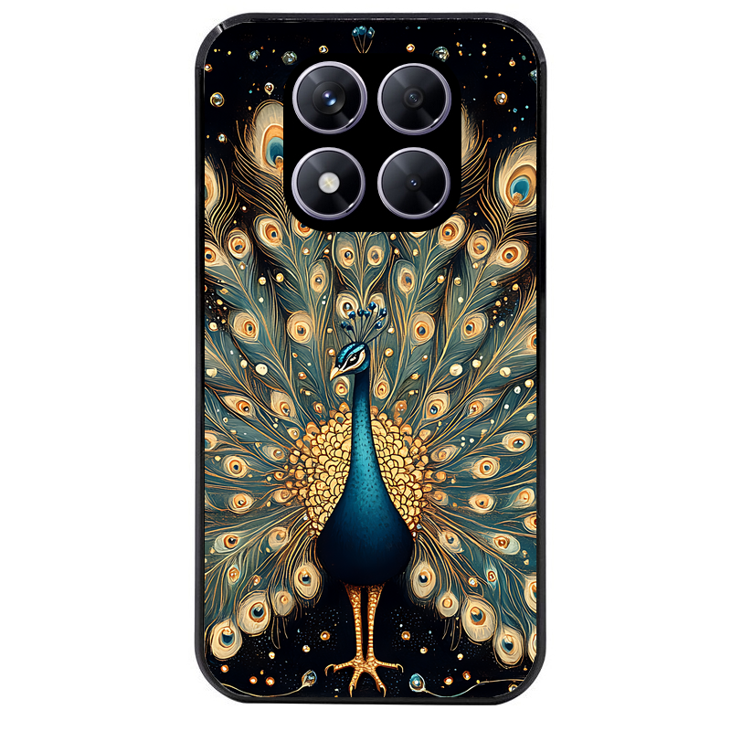 Coque noire taperso pour Redmi Note 14 et PRO PLUS 4G 5G avec motif paon mandala protection antichoc personnalisée