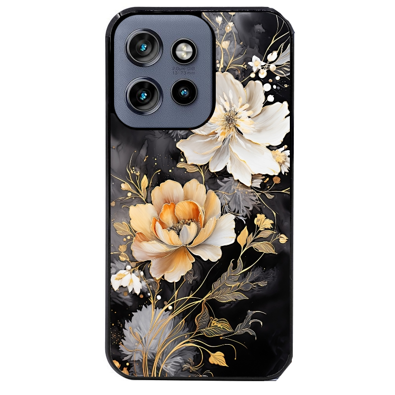 Coque noire taperso pour Moto Edge 60 et Neo Fusion Pro avec motif fleur blanche protection antichoc personnalisée
