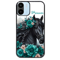 Coque noire taperso pour Redmi A1 et A2 avec motif cheval et fleurs personnalisee protection antichoc personnalisée