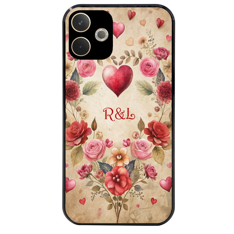 Coque noire taperso pour OPPO A5 PRO 4G et 5G avec motif coeur vintage et initiales personnalisee protection antichoc personnalisée