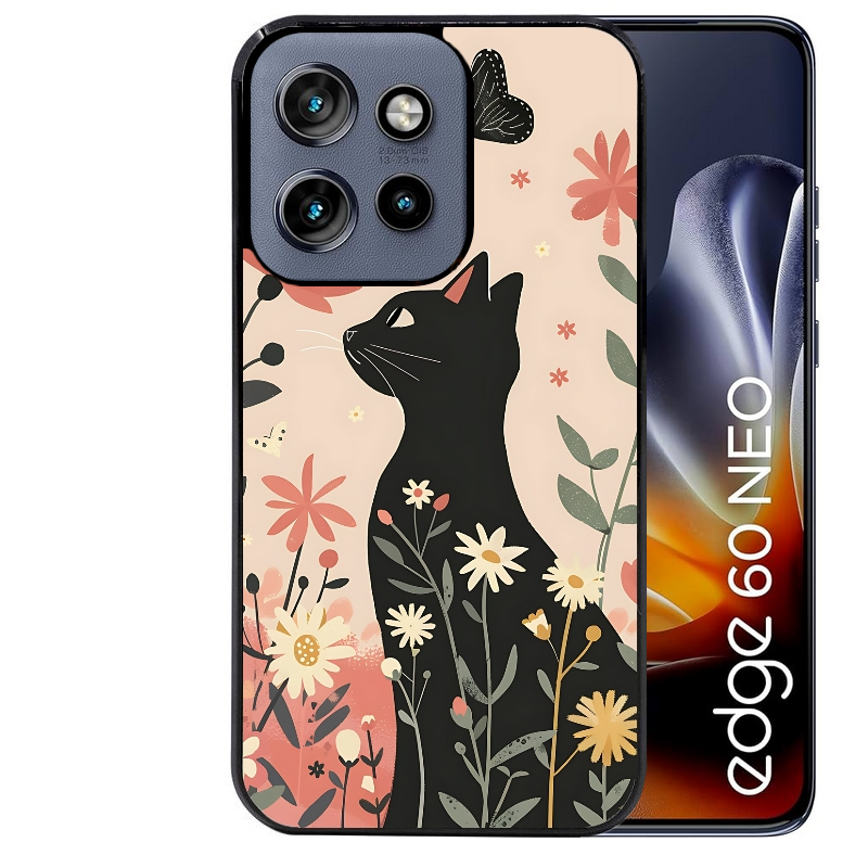 Coque noire taperso pour Moto Edge 60 et Neo Fusion Pro avec motif chat papillon 1 protection antichoc personnalisée