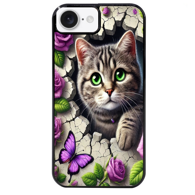 Coque noire taperso pour Iphone 16 16E PLUS MAX PRO avec motif chat papillon 3 protection antichoc personnalisée