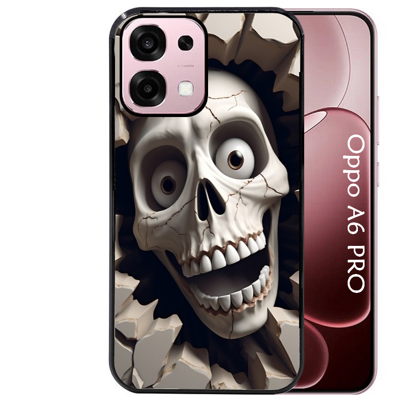 Coque noire taperso pour OPPO A6 PRO 4G et 5G avec motif tete de mort smile protection antichoc personnalisée