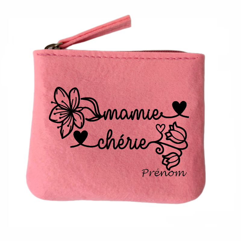 Porte monnaie personnalisé mamie cherie en feutrine en feutrine