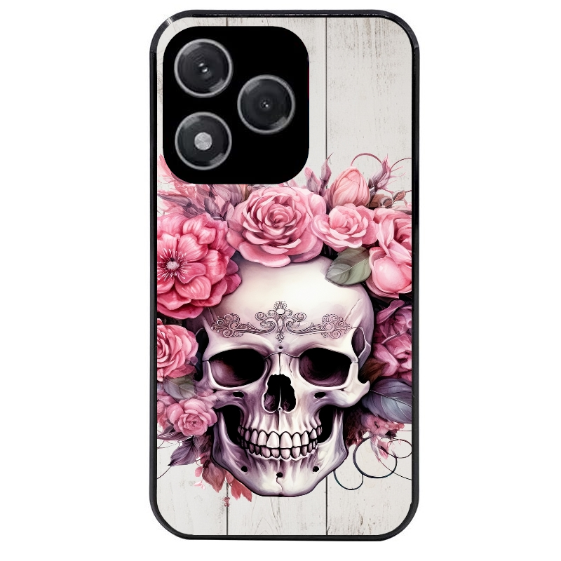 Coque noire taperso pour Honor 400 et Lite Pro Smart avec motif tete de mort floral protection antichoc personnalisée