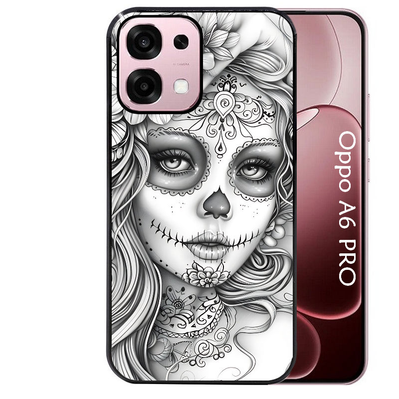 Coque noire taperso pour OPPO A6 PRO 4G et 5G avec motif mort calavera tatoo protection antichoc personnalisée
