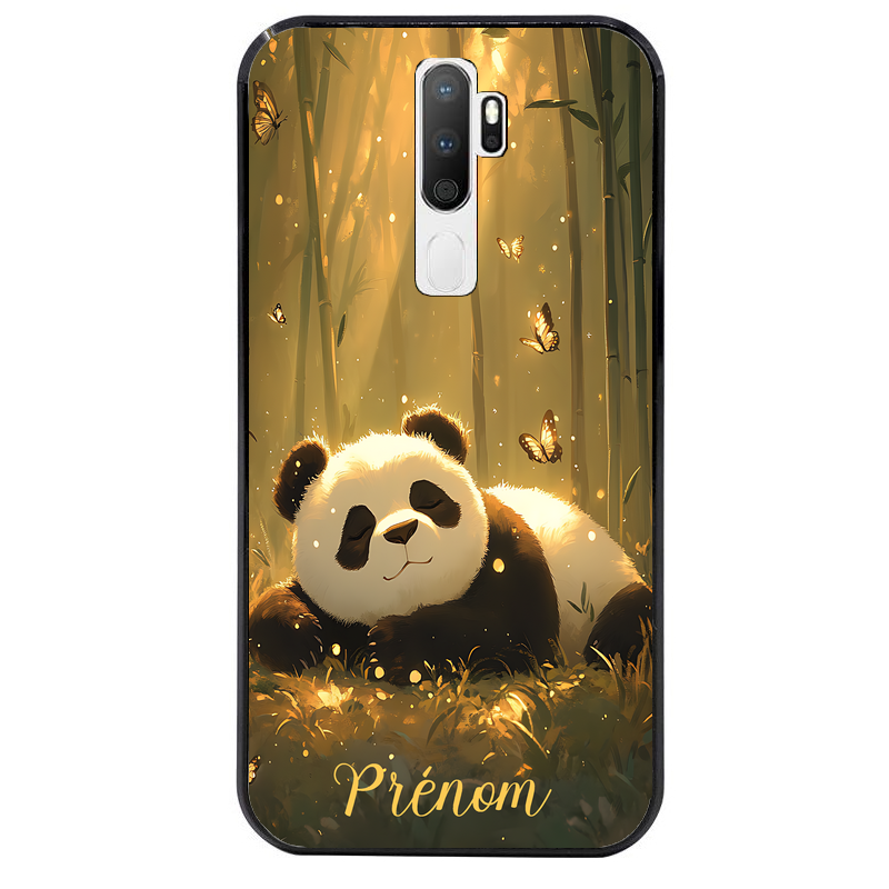 Coque noire taperso pour OPPO A5 A9 2020 avec motif panda et papillon personnalisee protection antichoc personnalisée