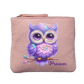 Porte monnaie personnalisé motif chouette fleur rose clair en feutrine en feutrine