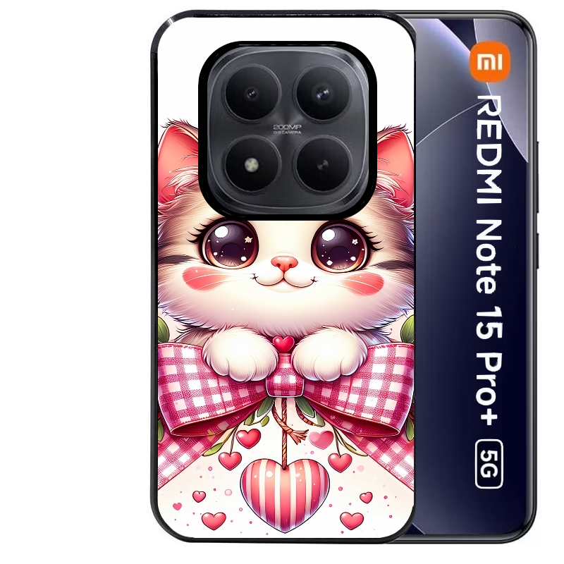Coque noire taperso pour Redmi Note 15 et PRO PLUS 4G 5G avec motif chat noeud et coeur protection antichoc personnalisée
