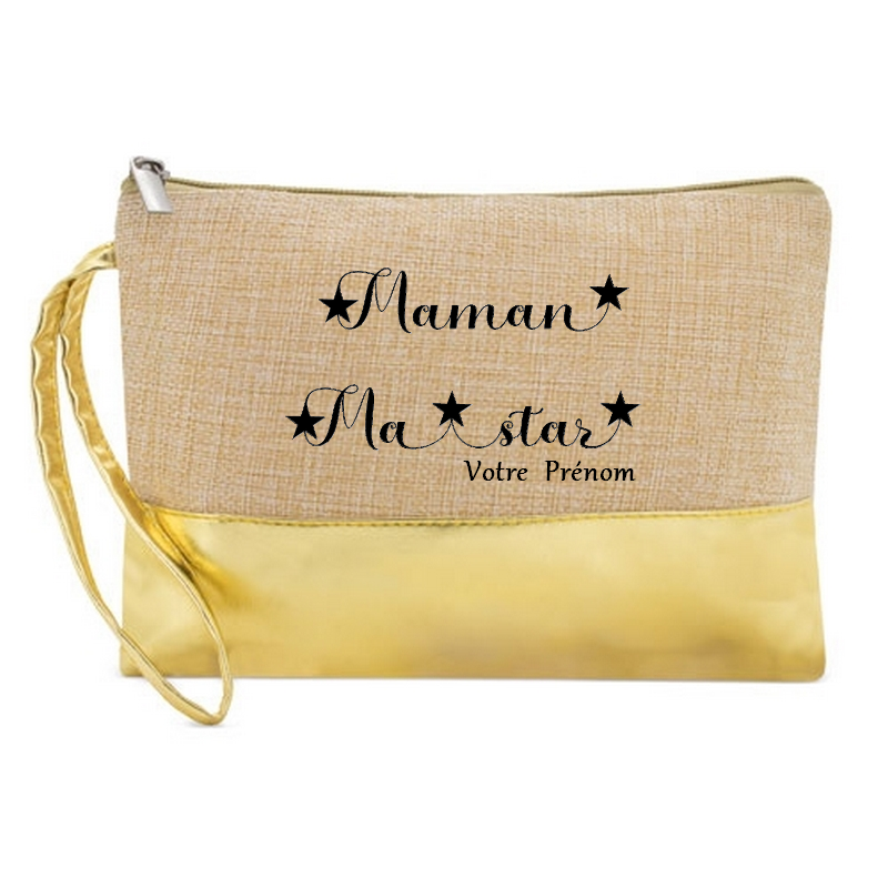 Pochette personnalisée maman star etoile en jute et doré en jute et doré