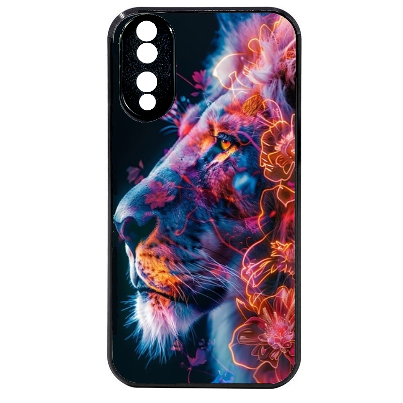 Coque noire taperso pour Honor 70 LITE 90 et LITE avec motif lion fluo protection antichoc personnalisée