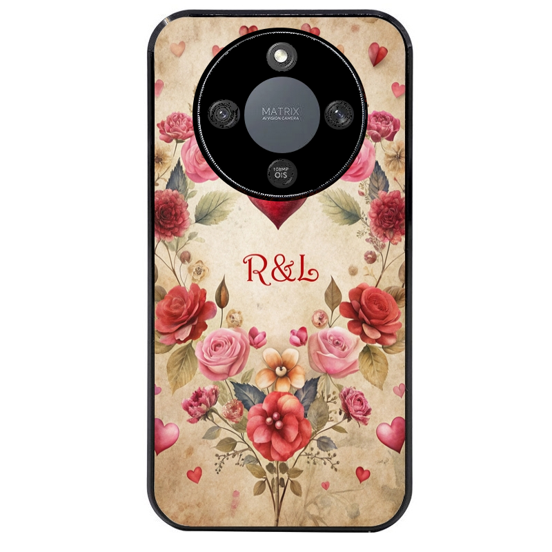 Coque noire taperso pour Magic 5 6 LITE et PRO avec motif coeur vintage et initiales personnalisee protection antichoc personnalisée