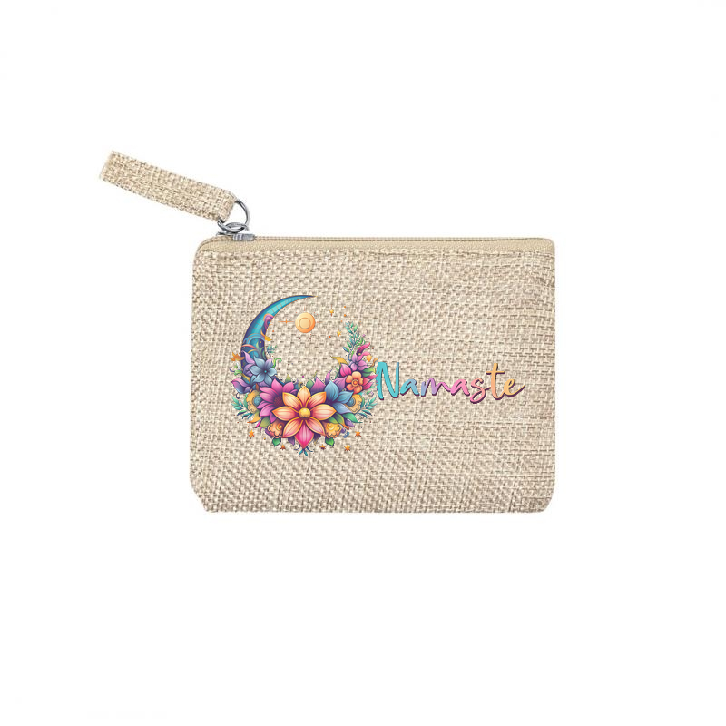 Pochette motif namaste lune en toile et simili cuir