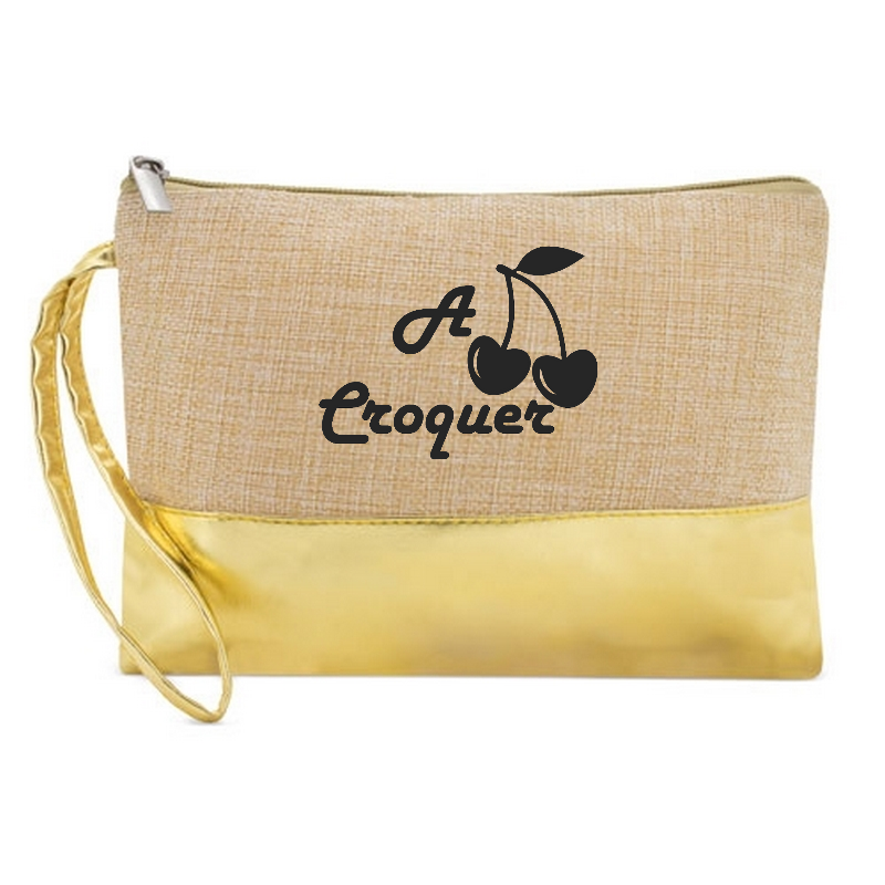 Pochette personnalisée à croquer en jute et doré en jute et doré