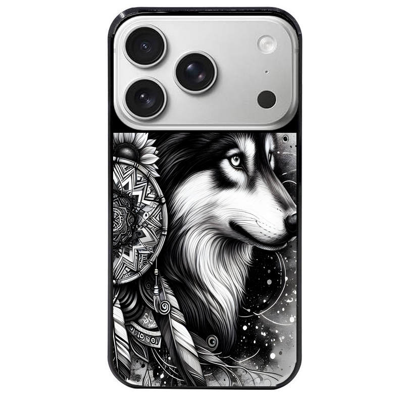 Coque noire taperso pour Iphone 17 17E AIR MAX PRO avec motif loup dreamcatcher protection antichoc personnalisée
