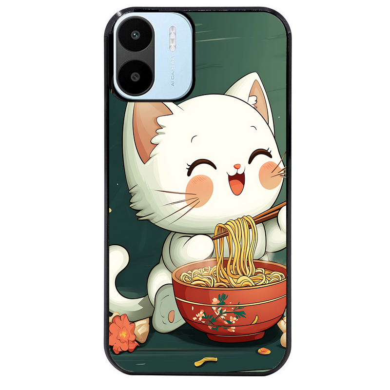 Coque noire taperso pour Redmi A1 et A2 avec motif chat ramen nuage protection antichoc personnalisée