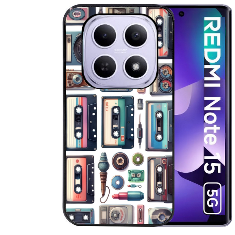 Coque noire taperso pour Redmi Note 15 et PRO PLUS 4G 5G avec motif cassette multi protection antichoc personnalisée