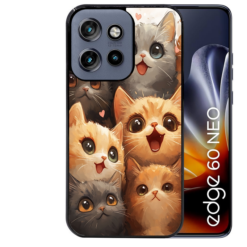 Coque noire taperso pour Moto Edge 60 et Neo Fusion Pro avec motif chat smile protection antichoc personnalisée