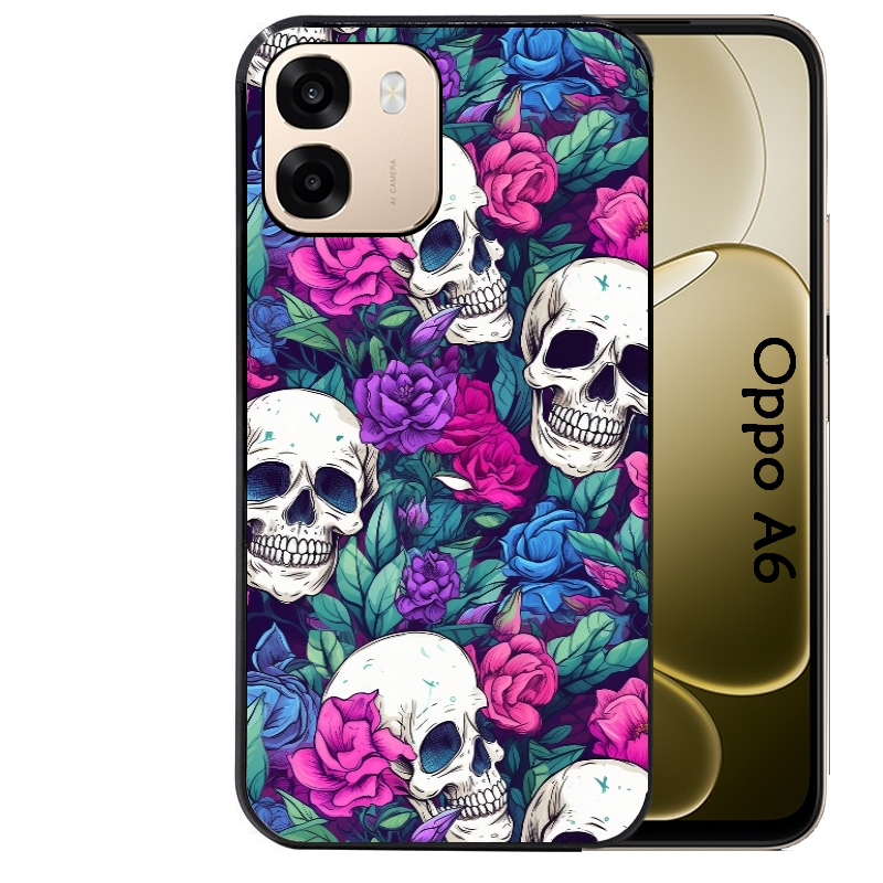 Coque noire taperso pour OPPO A6 A6X 4G et 5G avec motif tete de mort violet protection antichoc personnalisée