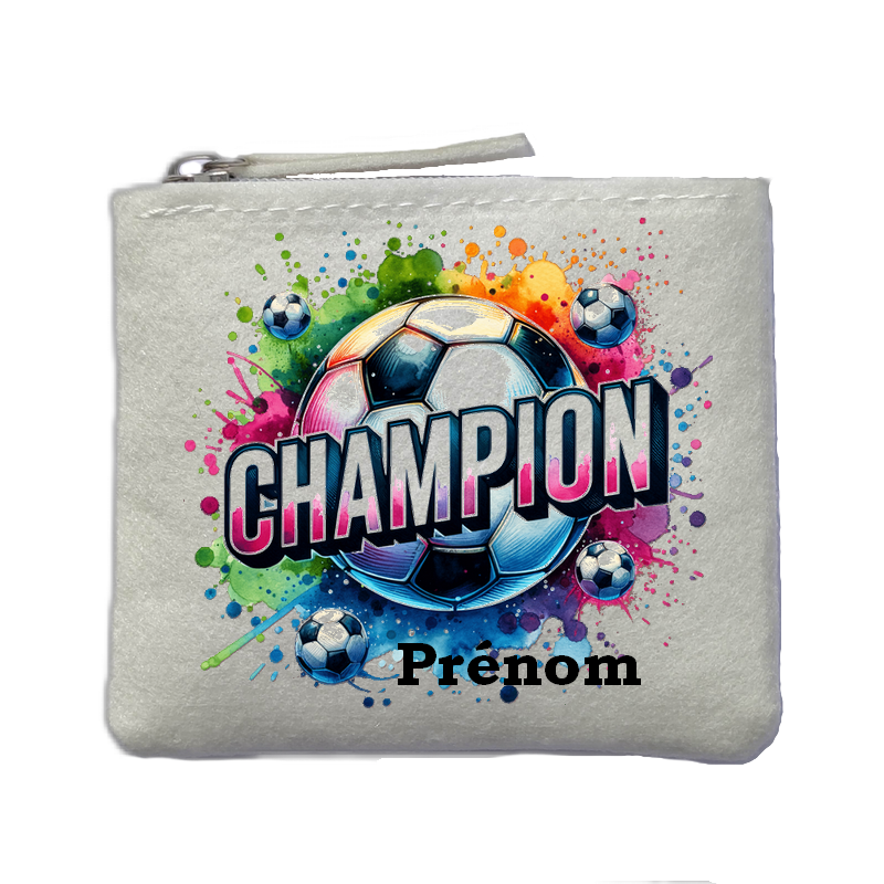 Porte monnaie personnalisé foot champion ivoire en feutrine en feutrine ivoire
