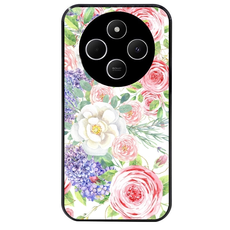 Coque noire taperso pour POCO C75 avec motif fleur couleur pastel protection antichoc personnalisée