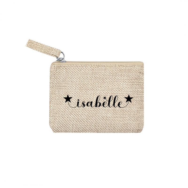 Pochette personnalisée prénom étoile en jute et doré en jute et doré