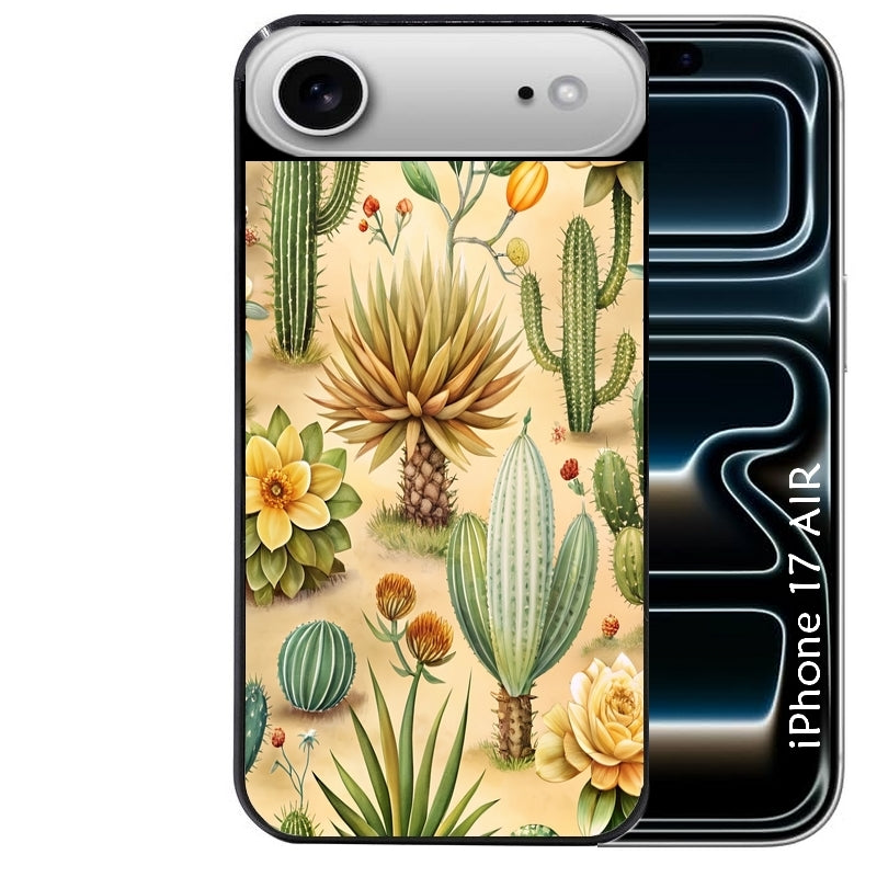 Coque noire taperso pour Iphone 17 17E AIR MAX PRO avec motif cactus et succulent protection antichoc personnalisée