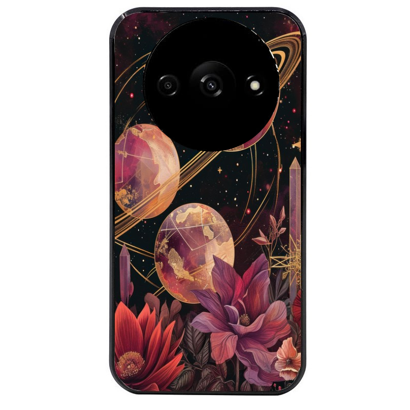 Coque noire taperso pour Redmi A3 avec motif astro et fleurs protection antichoc personnalisée