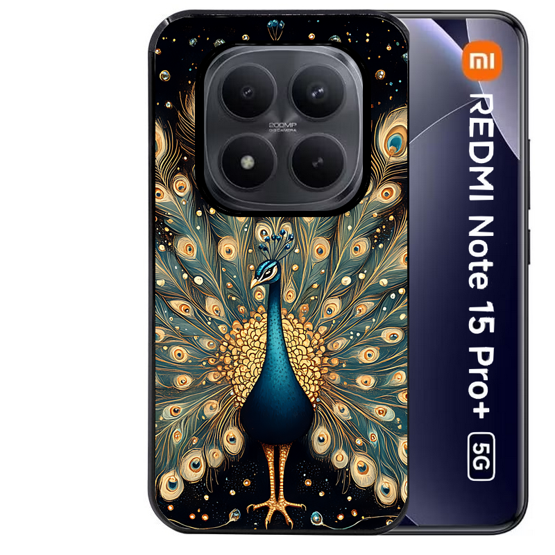 Coque noire taperso pour Redmi Note 15 et PRO PLUS 4G 5G avec motif paon mandala protection antichoc personnalisée