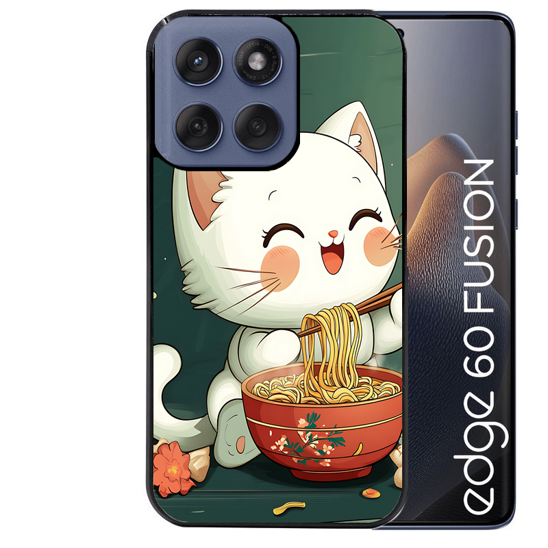 Coque noire taperso pour Moto Edge 60 et Neo Fusion Pro avec motif chat ramen nuage protection antichoc personnalisée