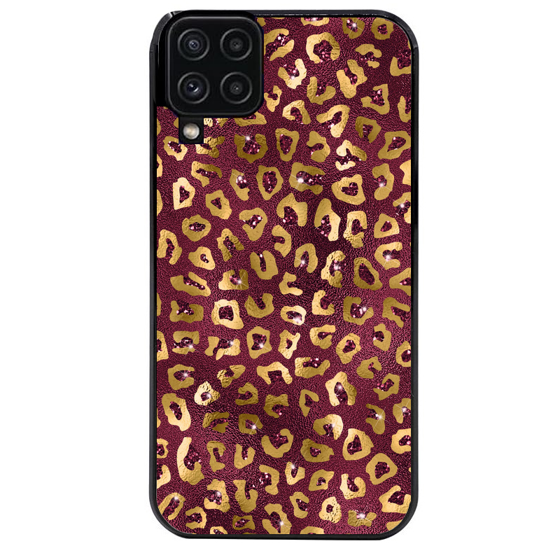 Coque noire taperso pour galaxy A22 A32 A52 A52S 4G 5G  avec motif leopard grenat protection antichoc personnalisée