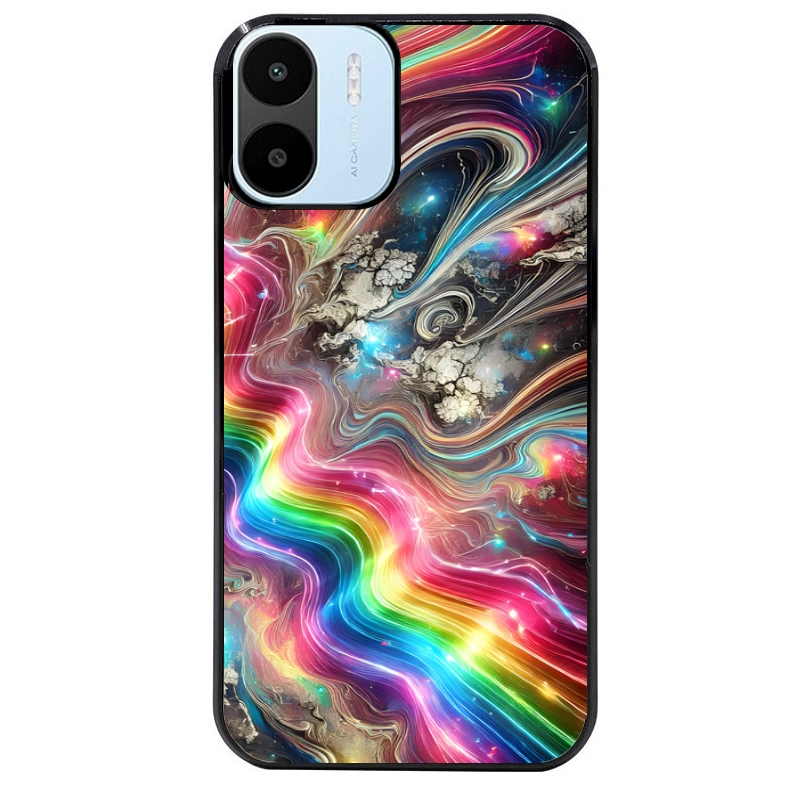 Coque noire taperso pour Redmi A1 et A2 avec motif marbre arc en ciel protection antichoc personnalisée
