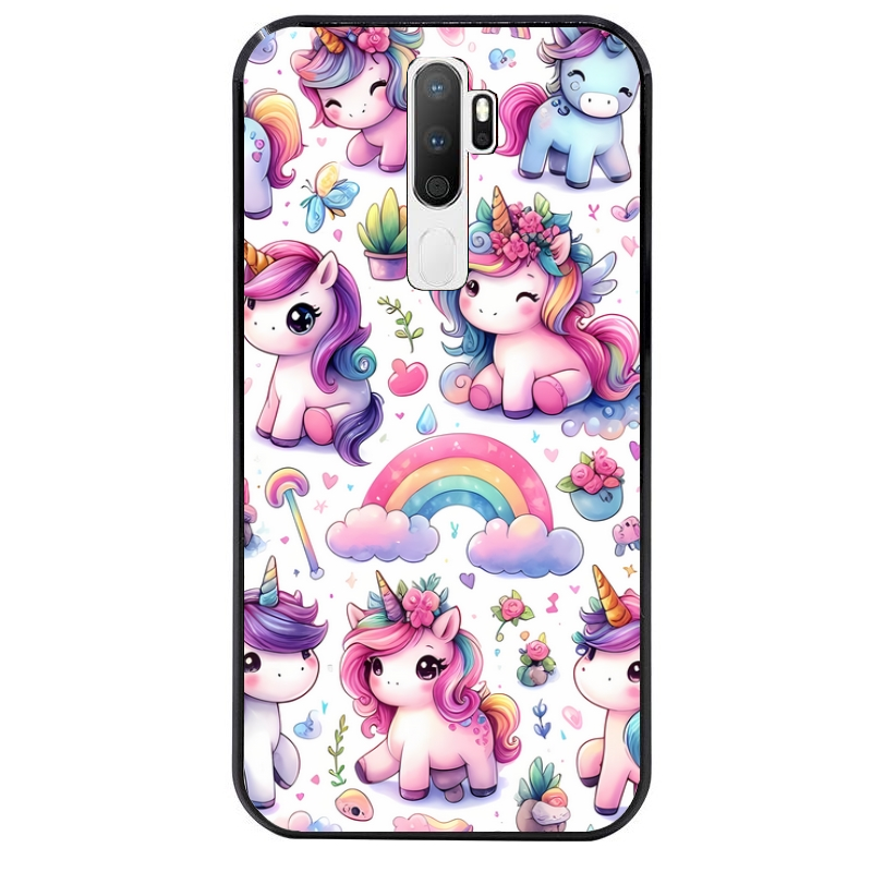Coque noire taperso pour OPPO A5 A9 2020 avec motif licorne arc en ciel protection antichoc personnalisée