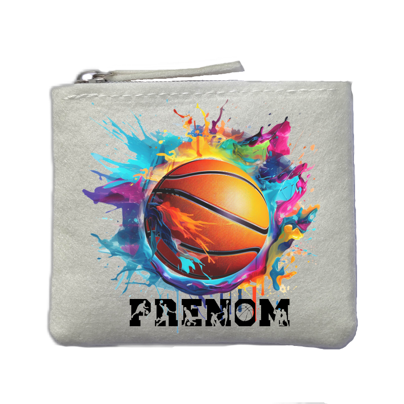 Porte monnaie personnalisé basket ballon ivoire en feutrine en feutrine ivoire