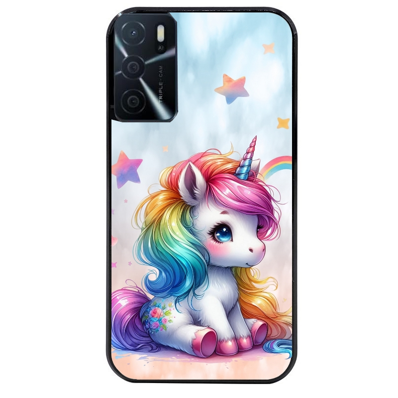 Coque noire taperso pour OPPO A16 et A16S avec motif licorne et etoiles protection antichoc personnalisée