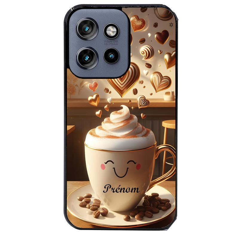 Coque noire taperso pour Moto Edge 60 et Neo Fusion Pro avec motif cafe love morning personnalise protection antichoc personnalisée