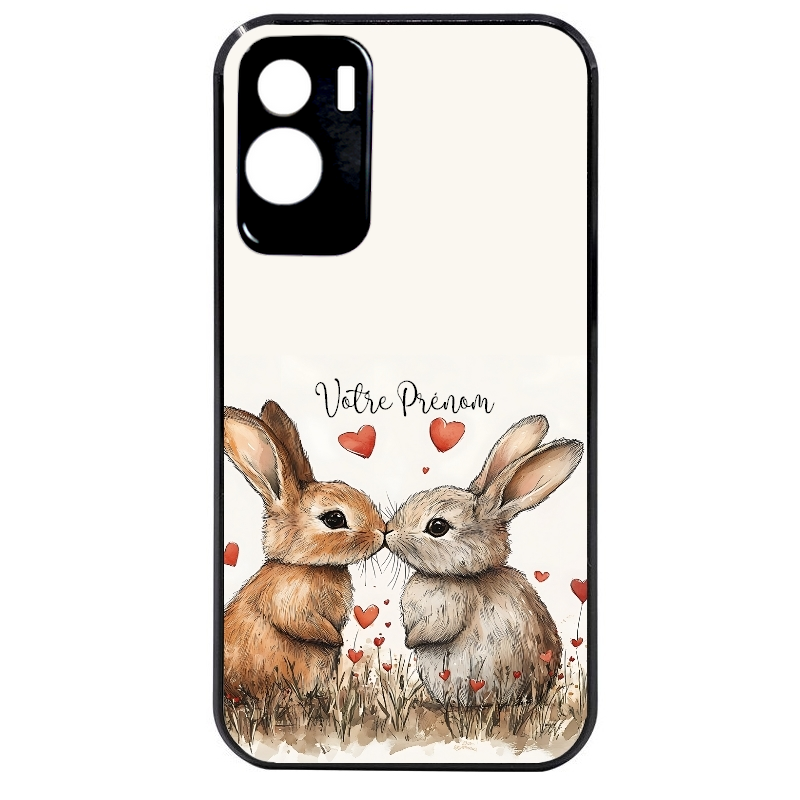 Coque noire taperso pour Honor 70 LITE 90 et LITE avec motif lapin coeur avec prenom protection antichoc personnalisée